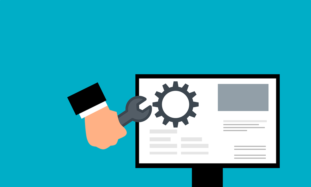 Website development illustration with wrench in hand.