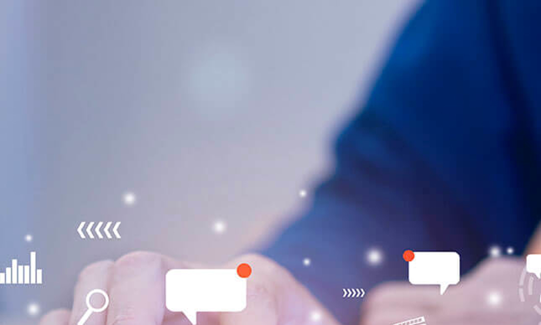 image of hand on computer keyboard with graphic overlay