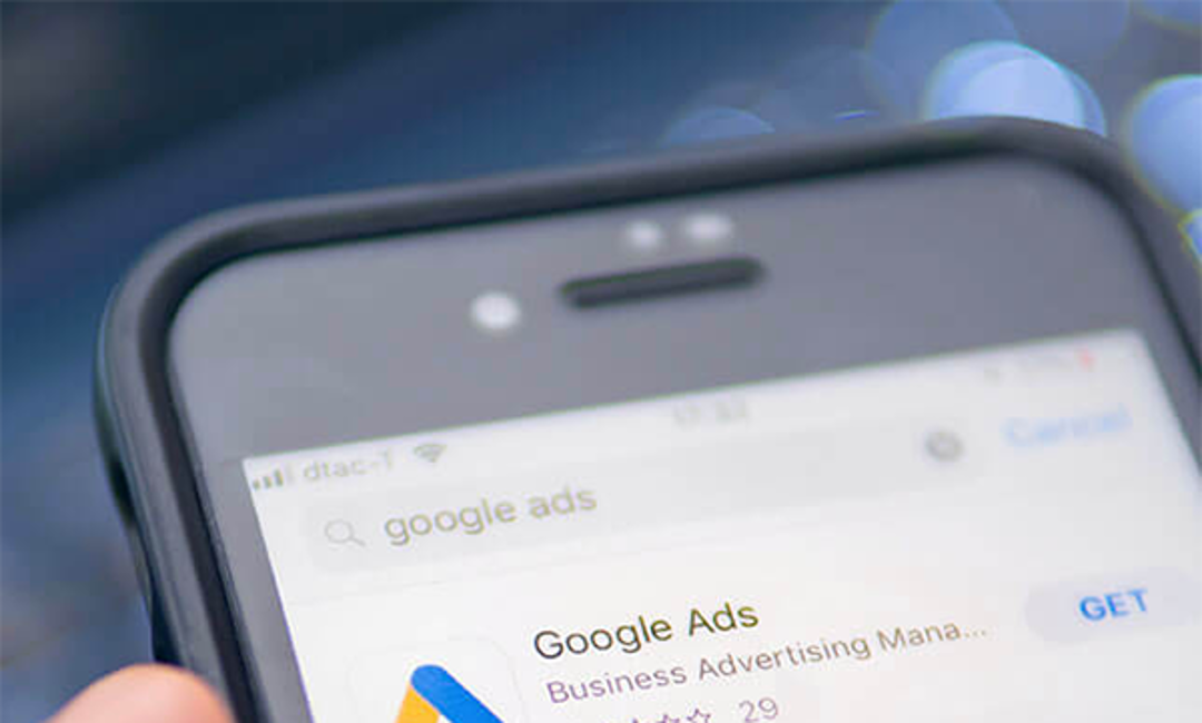 Google Ads app on a mobile phone.