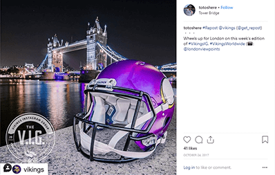 Image from Instagram, showing a Viking helmet in the city of London