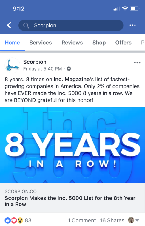 Scorpion Marketing Advertising on Facebook
